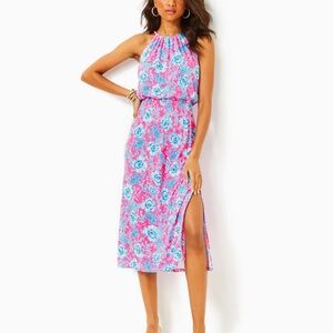Lilly Pultizer NWT Floral Pink and Blue Midi Halter Dress NWT